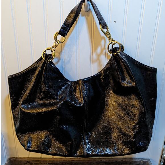 HOBO Handbags - Hobo International Black Patent Leather Should Bag with Gold Hardware